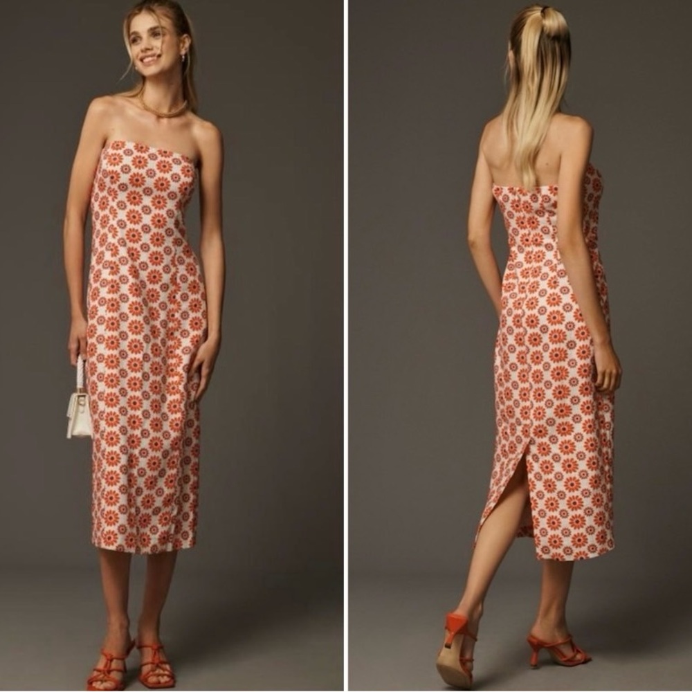 Rhode Lisa Strapless Linen Column Dress in Retro Fleur 🌺 size 10